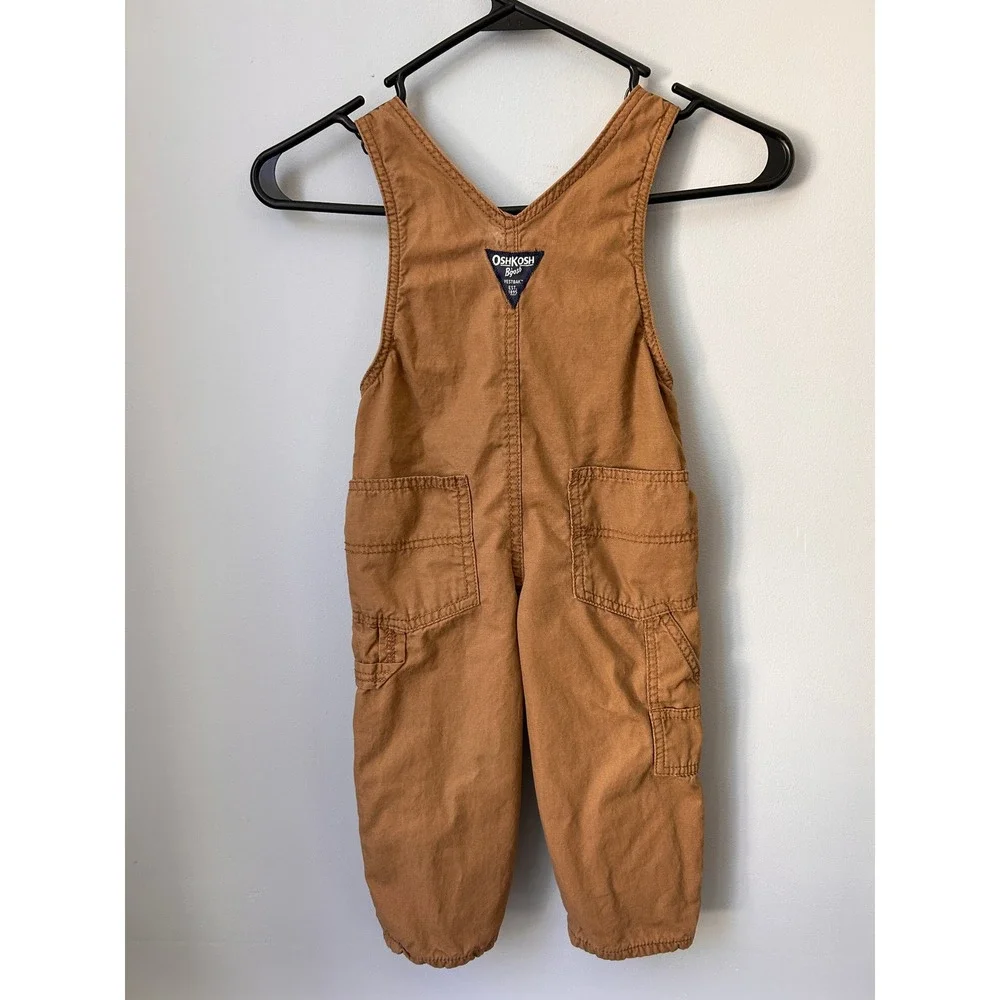 OshKosh Bgosh Toddler Boys Brown Canvas Flannel Lined Overalls 2T 2Q084910